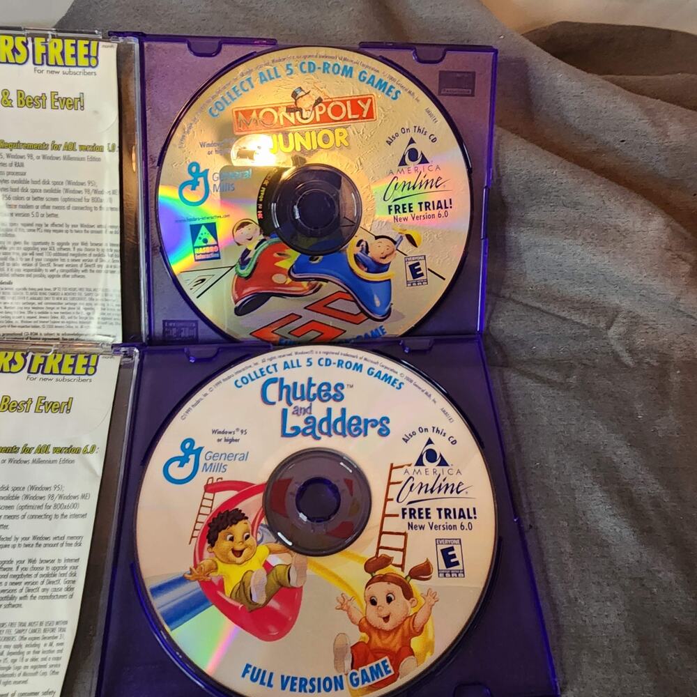 Chute & Ladders and Monopoly Jr General Mills Promotional CD Games